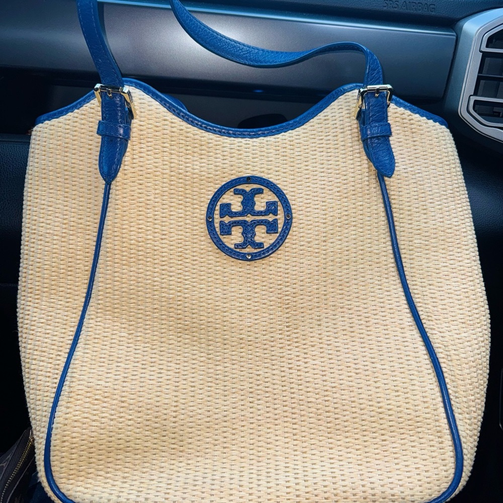Tory Burch Leather Trim Raffia Tote Bag - Picture 2 of 9
